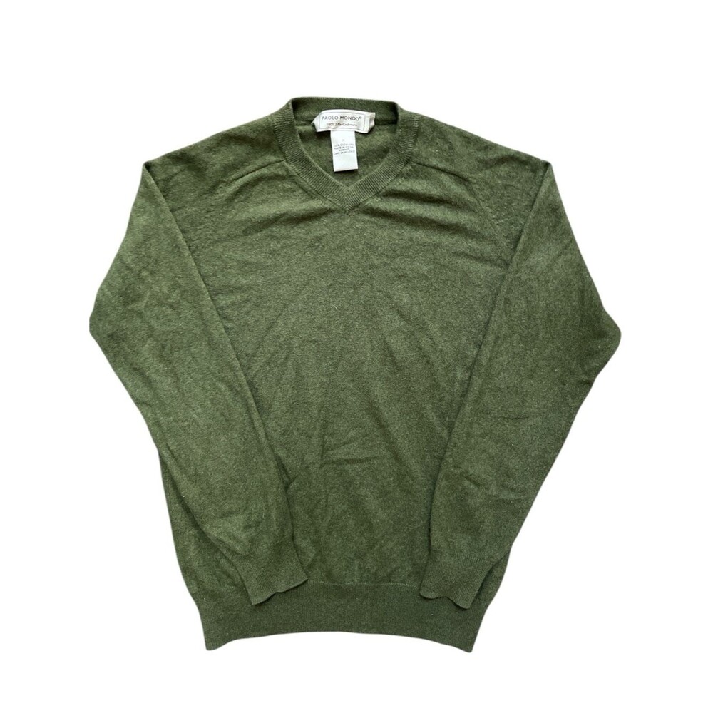 Paolo Mondo 100% Cashmere 2 Ply Sweater Olive Green Men's Medium Luxury Knit